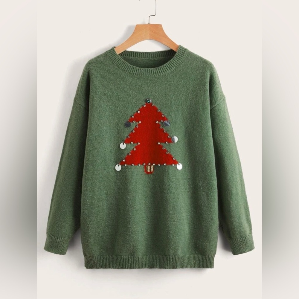 🎄Shein Christmas Pattern Rhinestone Detail S Size Sweater